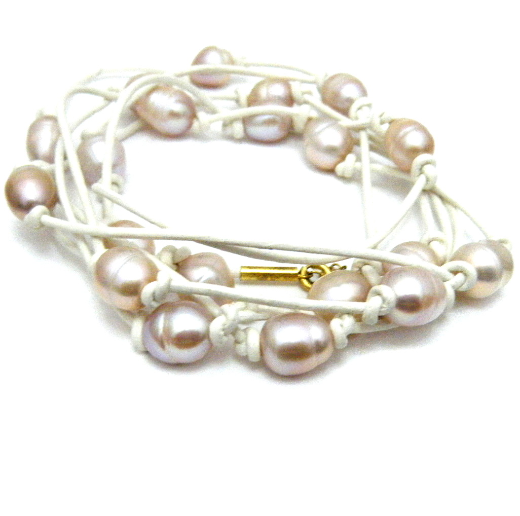 Pale Pink Pearls on White Leather